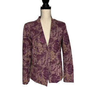 Soft Surroundings Open Front Blazer Purple Gold Tuscan Floral Glitter M